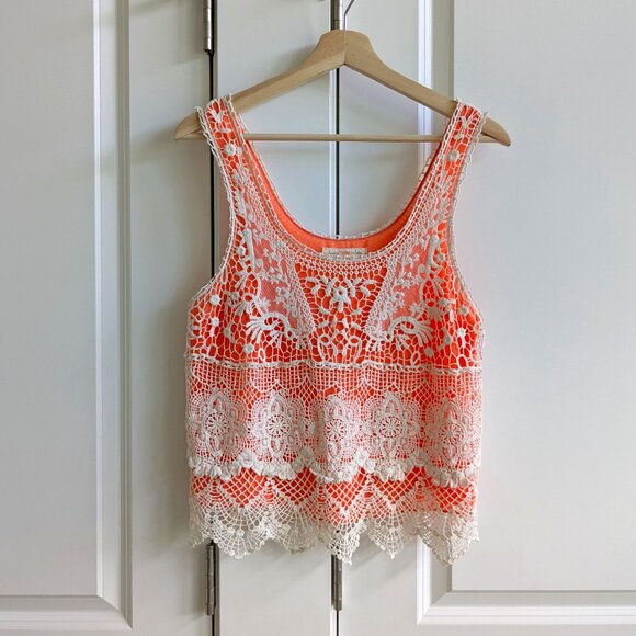 Staring at Stars Tops - Staring At Stars Crochet Crop Top Women S Orange White Tank Lacy Boho Crop Top
